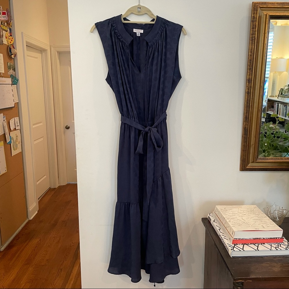 Current Air Midi Jacquard Navy Ruffle Dress